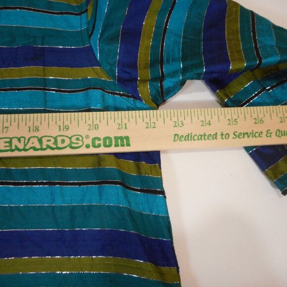 Chico's Design size 1 Womens M Turquoise Blue Raw Silk Striped Jacket Top - Picture 5 of 11
